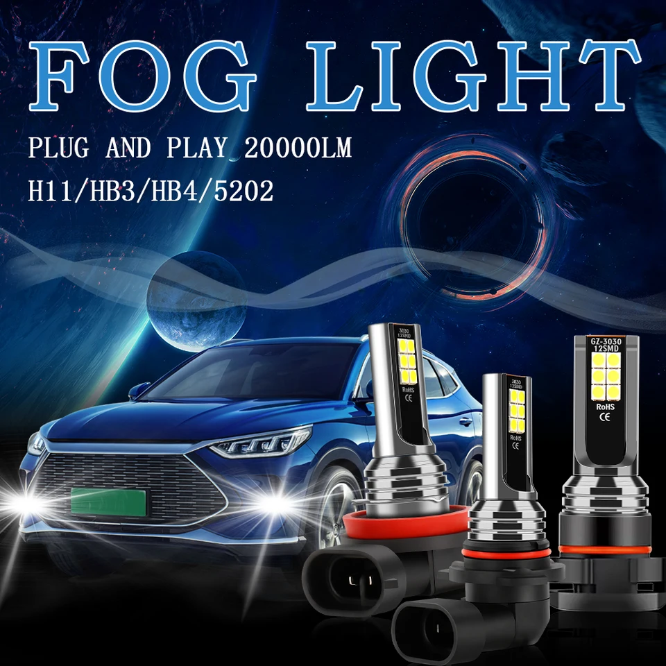 20000LM H11 H8 LED Fog Light Bulbs H10 H16JP 5202 9006 HB4 9005