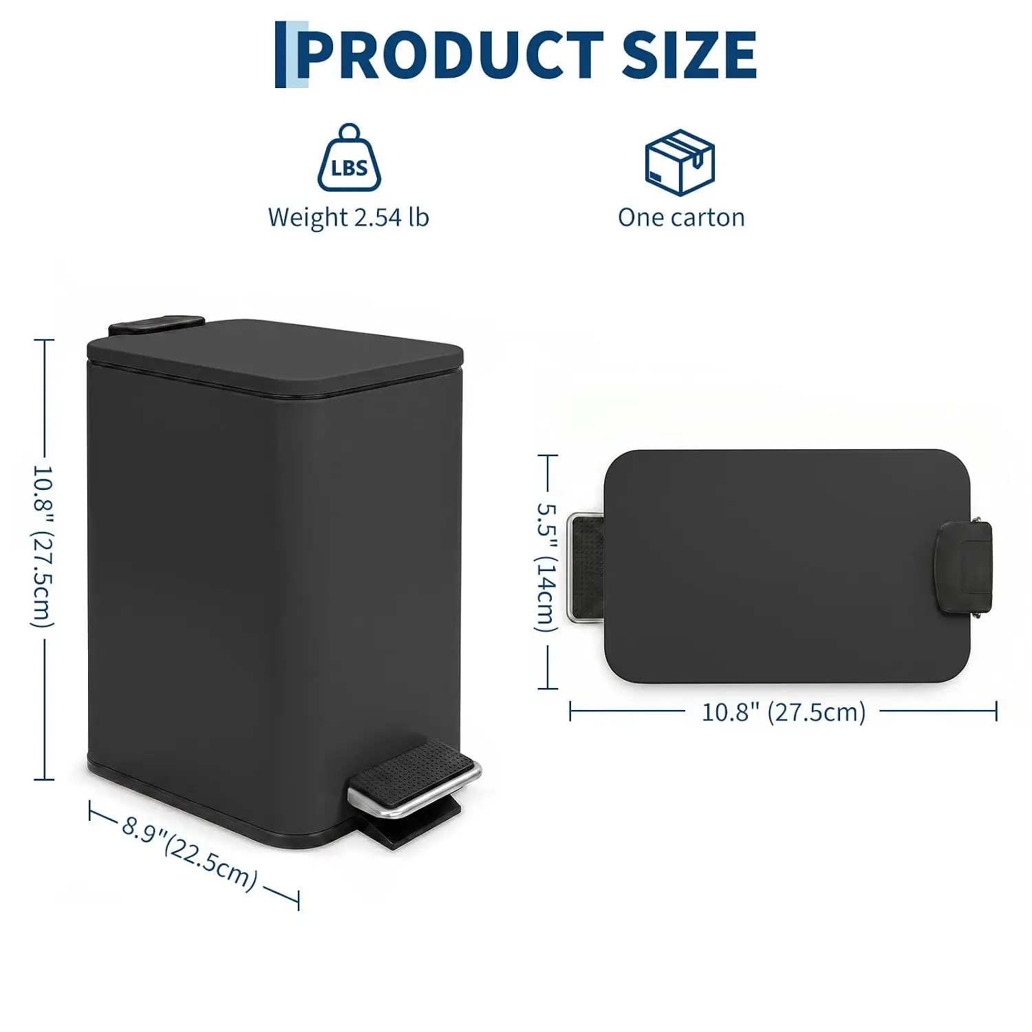 5L 1.3 Gallon Slim Bathroom Trash Can with Lid, Soft Close Foot Pedal, Hands-Free Rectangular Wastebasket, Removable Inner Bucket Waterproof Plastic Garbage Bin for Bathroom Bedroom Office Dorm Small Spaces Black