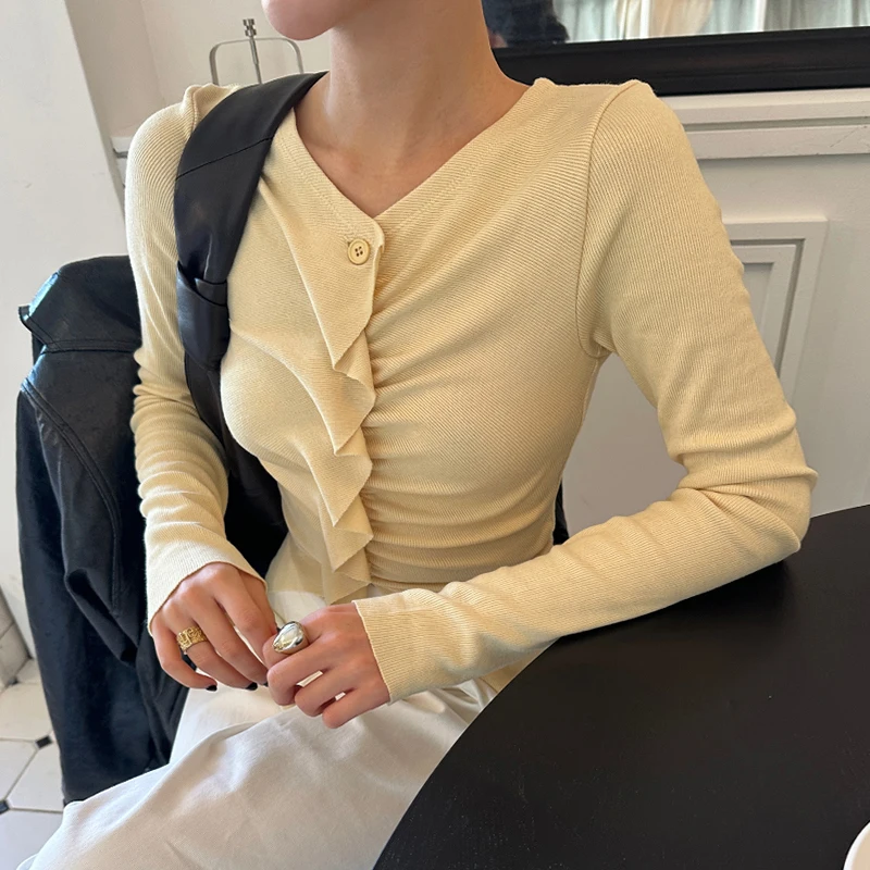 الكورية نمط ربيع جديد الخامس الرقبة سليم تدفق عدة سترة