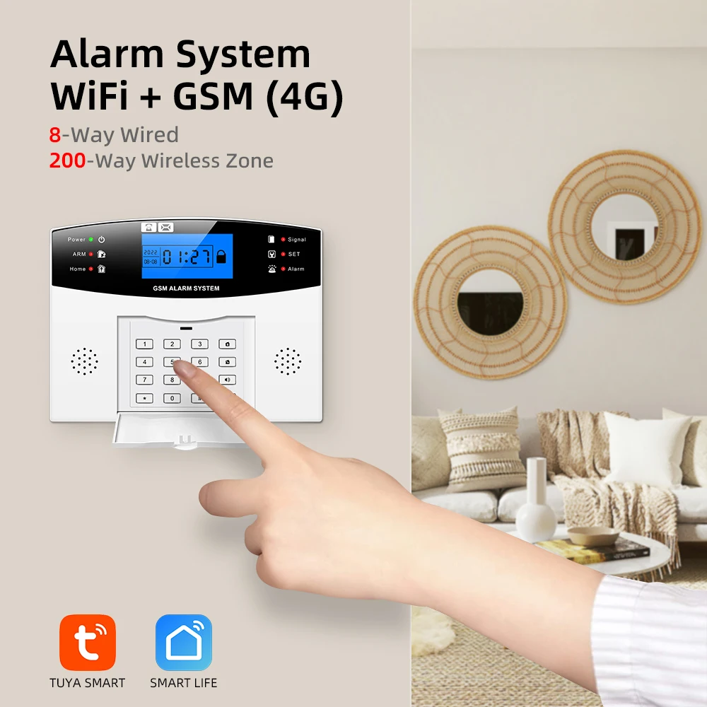 Painel de alarme sem fio Home Security, controle remoto, comutável, 9 idiomas, Wi-Fi, GSM, GPRS, Cartão RFID, desarmar, GT APP