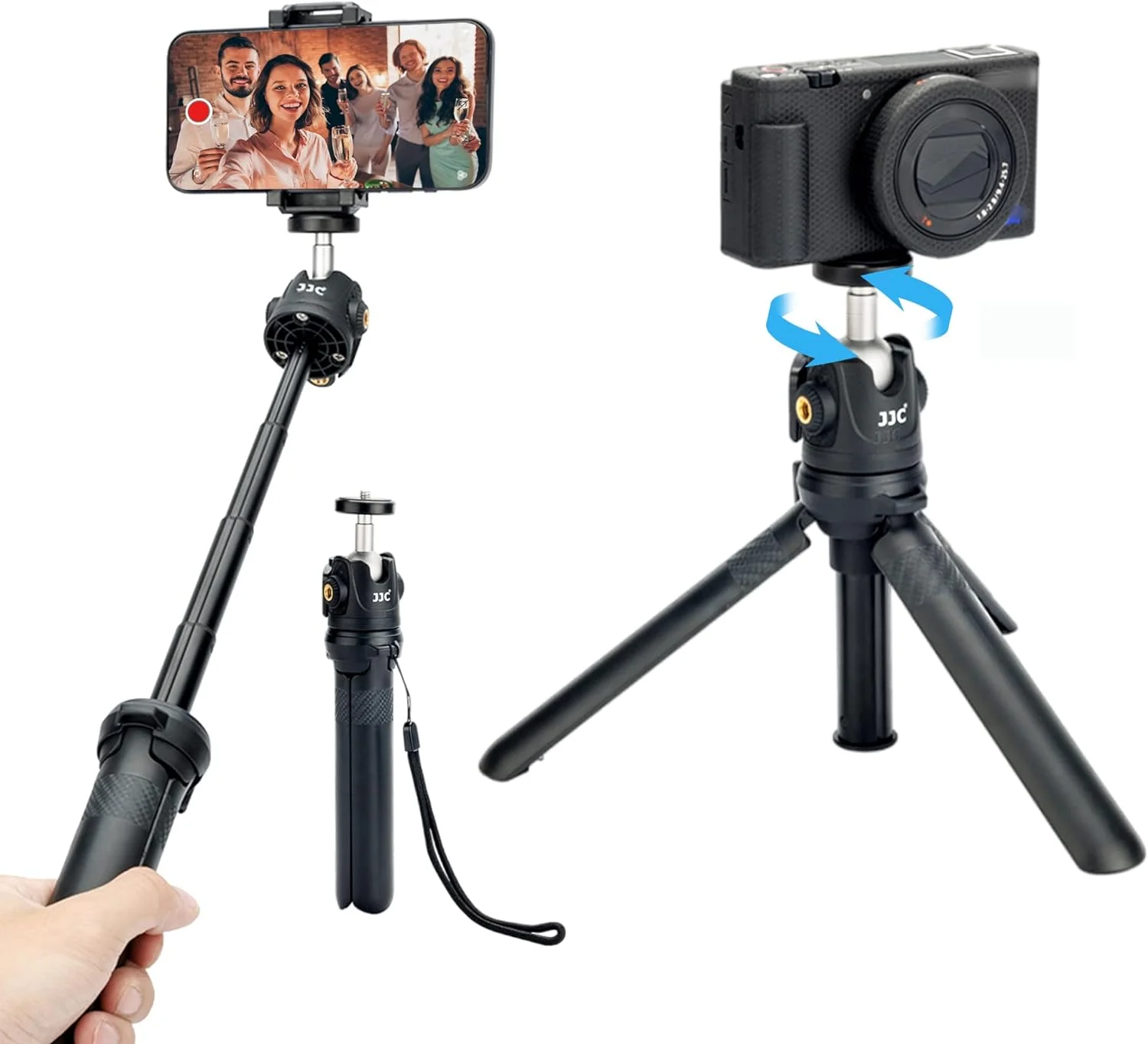 JJC Wysuwany statyw do telefonu Mini statyw do vlogowania z klipsem do telefonu Selfie Stick do Canon Sony ZV-1 II ZV1 ZV-1F ZV-E10 RX100 VII