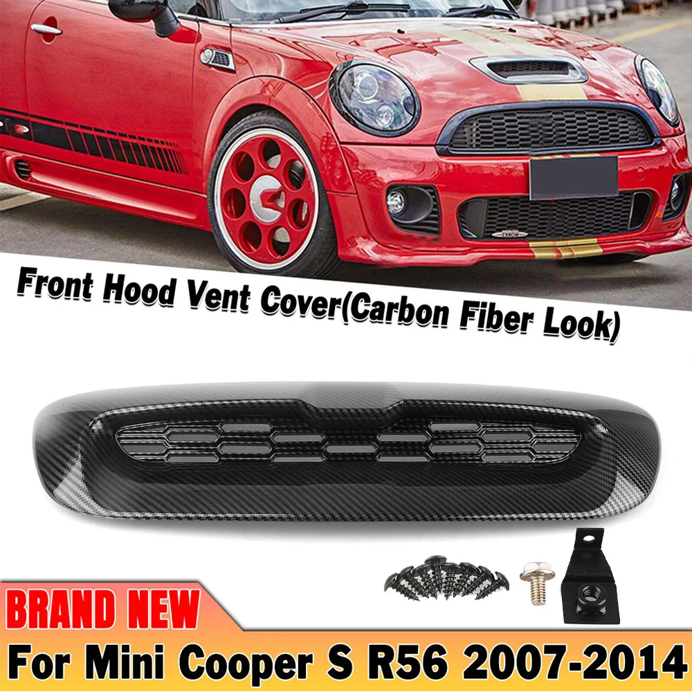 ABS Gloss Black/Carbon Fiber Look Front Engine Bonnets Hood Vent Scoop Air Outlet Cover Trim For 07-13 Mini Cooper S R55 R56 R57