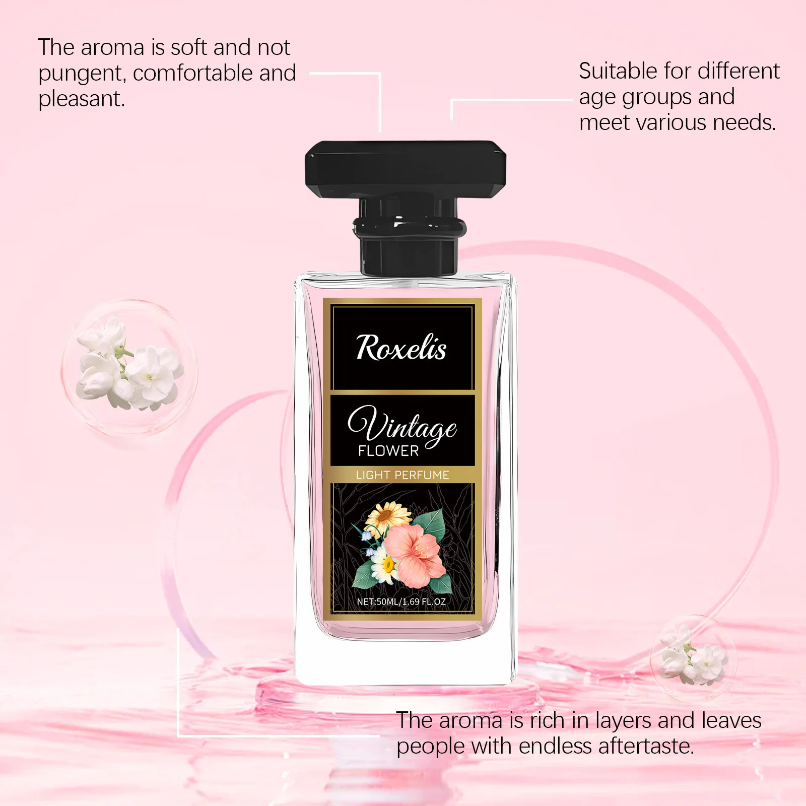 น้ำหอมโรเซลิส 50 มล. กลิ่นดอกไม้หรูหรา หอมติดทนนาน กลิ่นหอมธรรมชาติ สดชื่น ดึงดูดใจ เหมาะสำหรับออกเดท สร้างเสน่ห์โรแมนติก น้ำหอมกลิ่นดอกไม้