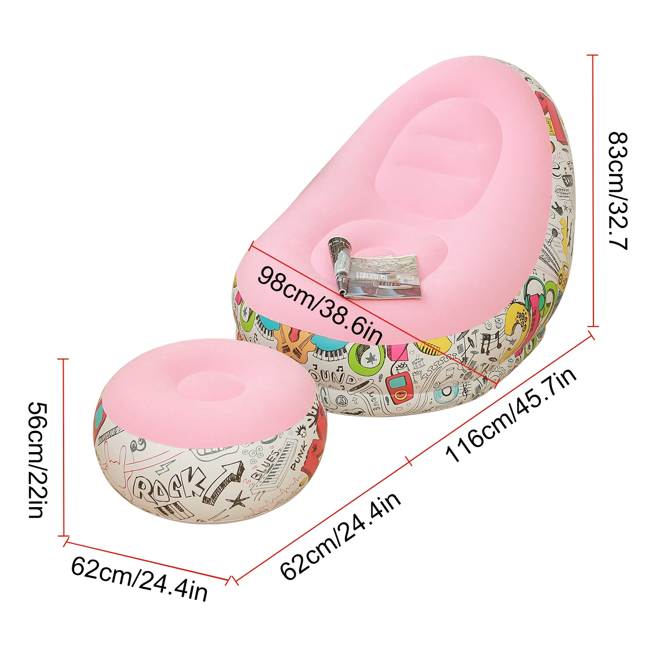 1pc Inflatable Graffiti Lounge Chair with Ottoman, Portable Air Sofa Footrest Set for Bedroom Living Room Camping Adults image 6