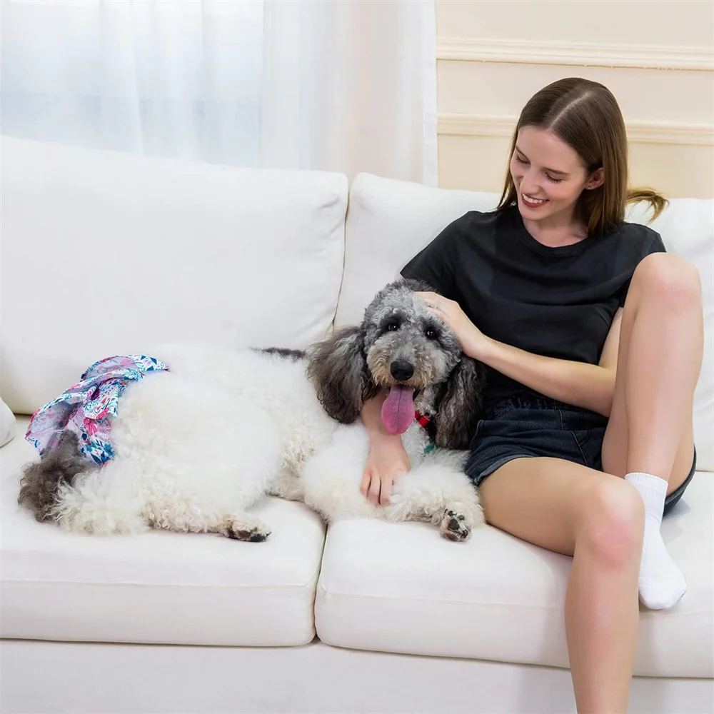 Washable Female Dog Diaper Physiological Pants Cute Printed Nappy Belly Wrap Reusable Short Underwear Diapers for Large Dogs