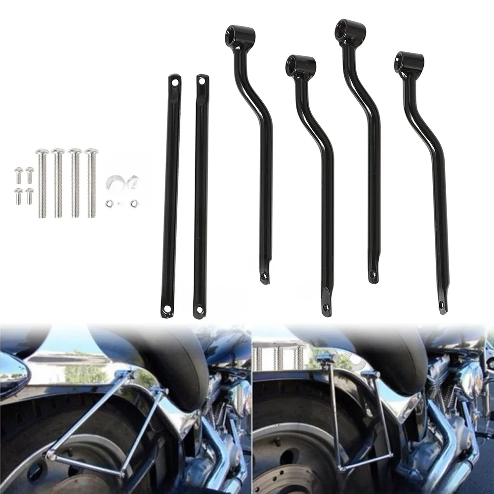 Dla Kawasaki Honda Yamaha Suzuki Harley motocykl czarny uniwersalny sakwa podtrzymująca pręty mocuje wspornik bagaż boczny — 2