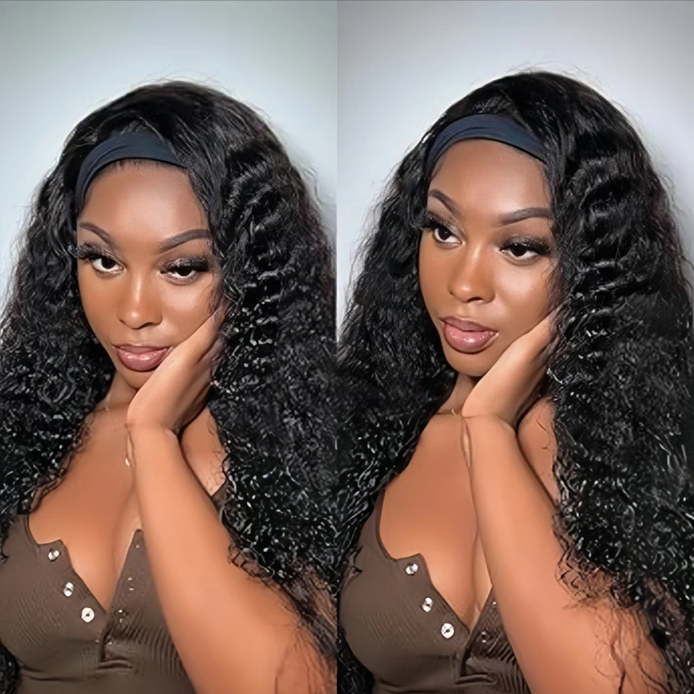 

250 Density Headband Wig Human Hair Deep Wave Glueless Wig Full Machine Made Deep Curly Headband Human Hair Wigs for Women