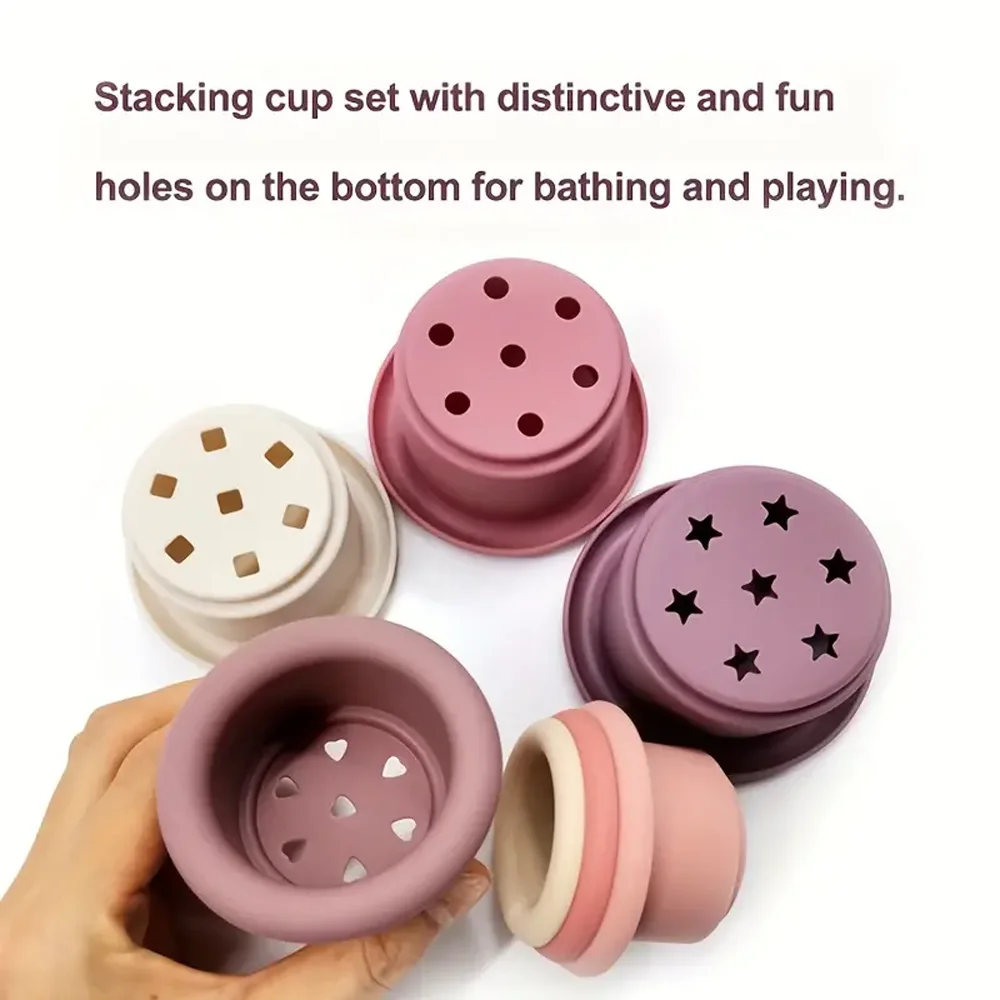 7pcs/set Silicone Building Block Baby Silicone Toy Stacking Cups Hourglass Toys Silicone Stacked cups Baby Educational Toys