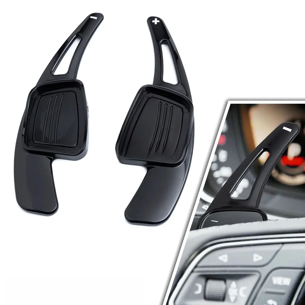 Glossy Black Steering Wheel Paddle Shifter Extension Gear Shift Trims For Audi Q2 Q3 Q5 Q7 Q8 A3 A4 B9 A5 2025 2024 2023 2022