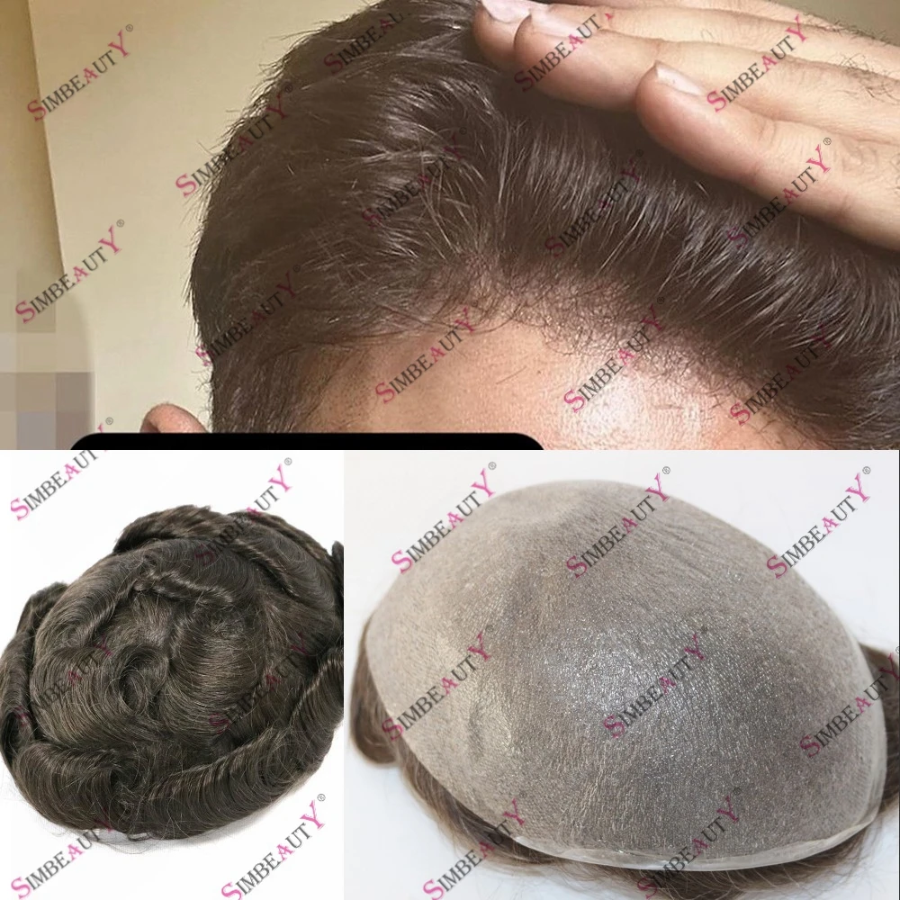 

0.06-0.08MM Thin Skin Durable Vloop Undetected Natural Hairline 100% Remy Human Hair Men's Toupee Knots Free Skin Base Invisible