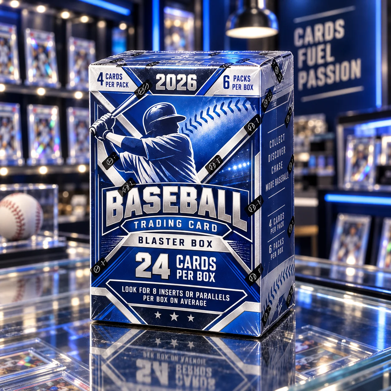 2026 Baseball Trading Card Blaster Box, Factory Sealed 24 Card Collection, 6 Packs with 4 Cards Per Pack, Includes 8 Insert and Parallel Style Cards, Baseball Hobby Box for Collectors and Fans