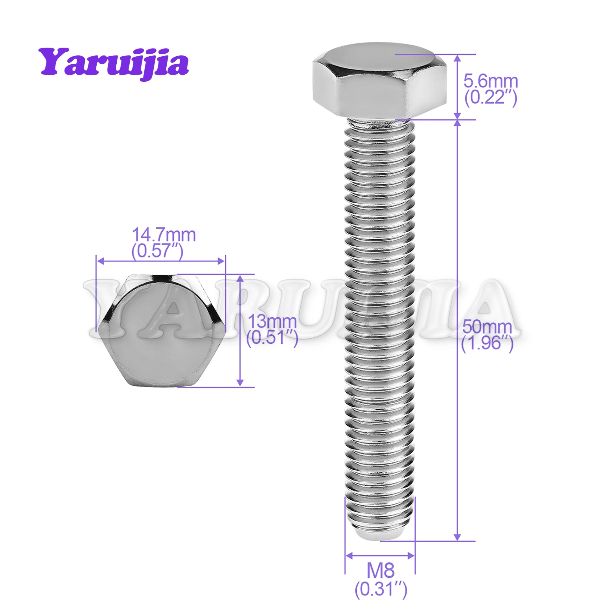 Yaruijia Titanium Bolt M8x50mm Motorcycle Chain Hex Head Screws for Yamaha，Kawasaki, Suzuki, Ducati