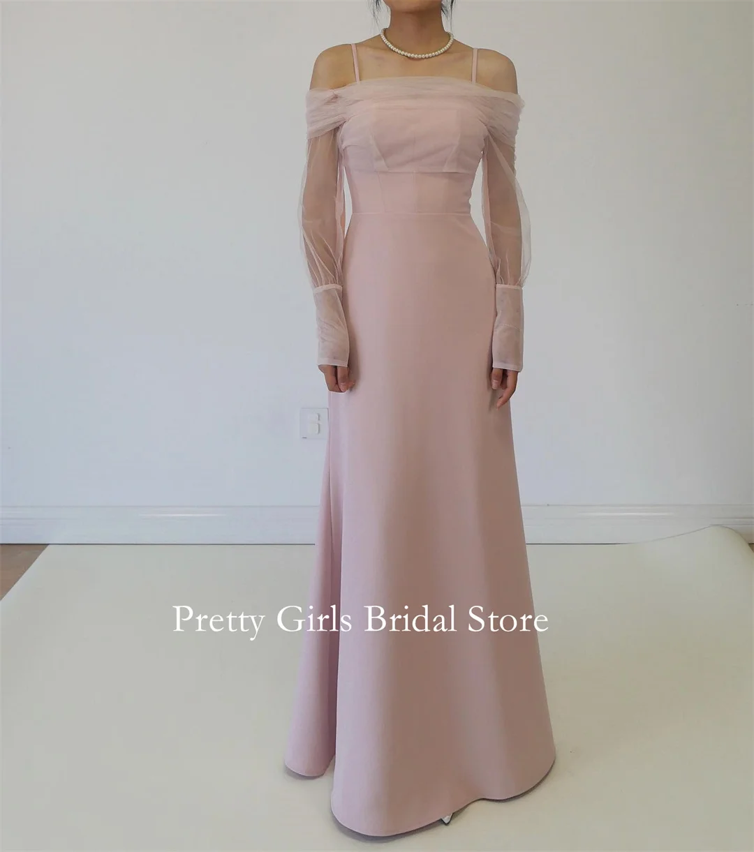 2024 Fashion Style Korean Morden Off Shoulder Customized  Pink Evening Dresses Formal Crepe Satin Prom Growns Party Women Bride