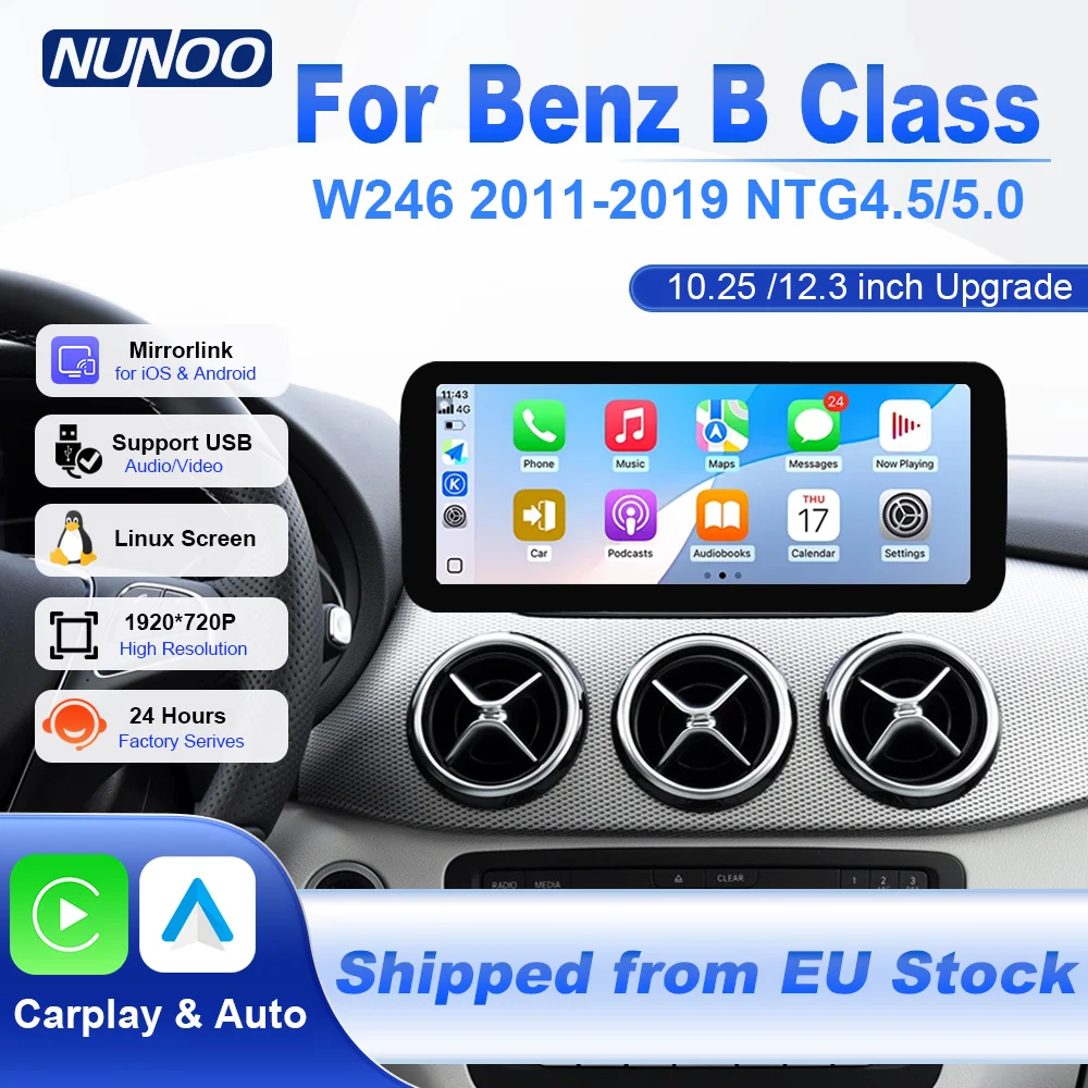 Image of 10,25 12,3 Zoll Kabelloses CarPlay-Display für Mercedes Benz B-Klasse W246 2011-2019 Multimedia Car Play Smart Systems Android Auto Navigation