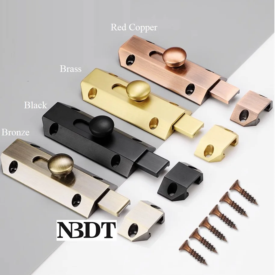 

2Pcs Rectangle Solid Brass Door Bolt Latch With Screws Black Bronze Red Copper