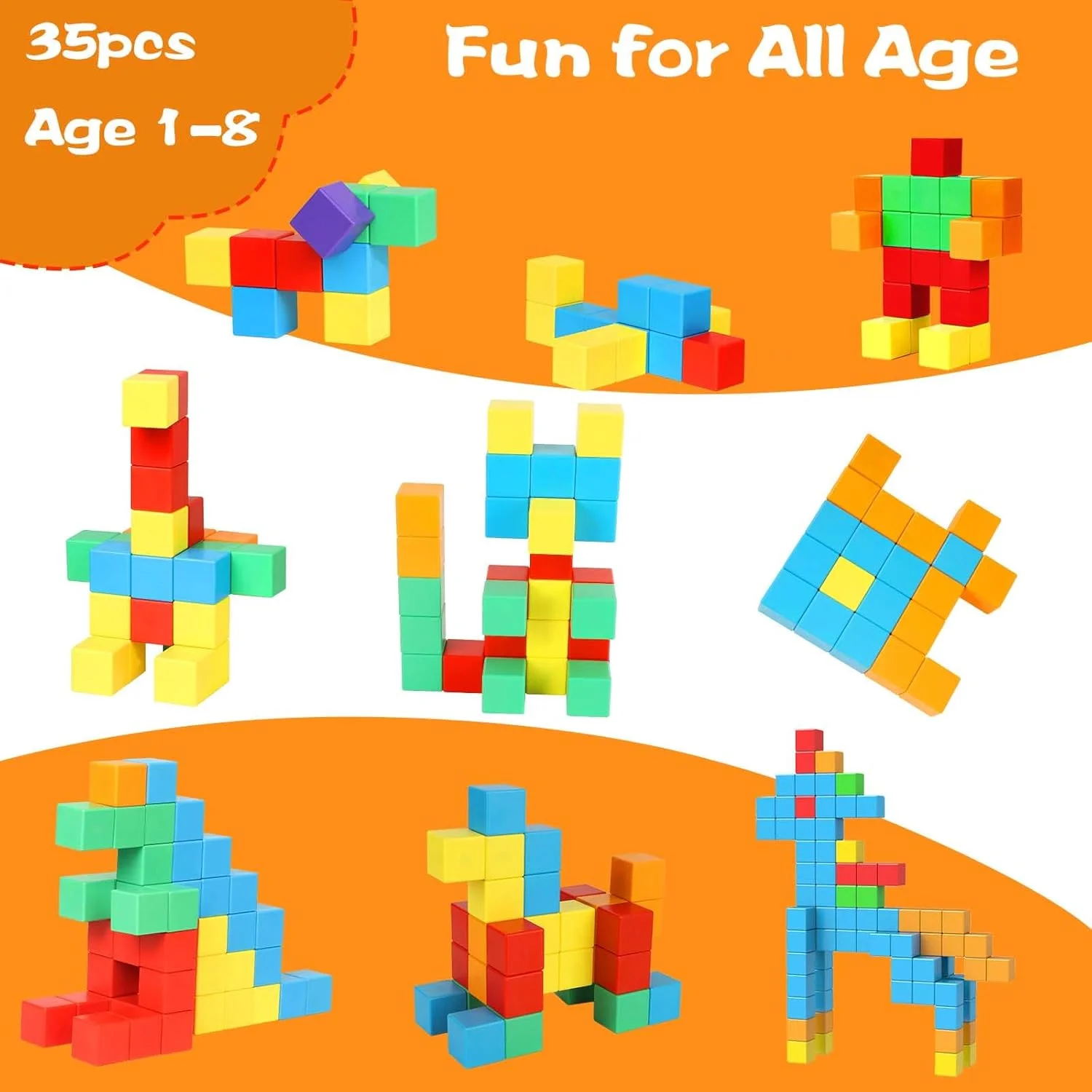 Ensemble de blocs de construction magnétiques pour enfants-35 pièces Cubes magnétiques colorés pour les tout-petits garçons et filles âgés de 3 ans et plus-jouet éducatif STEM B