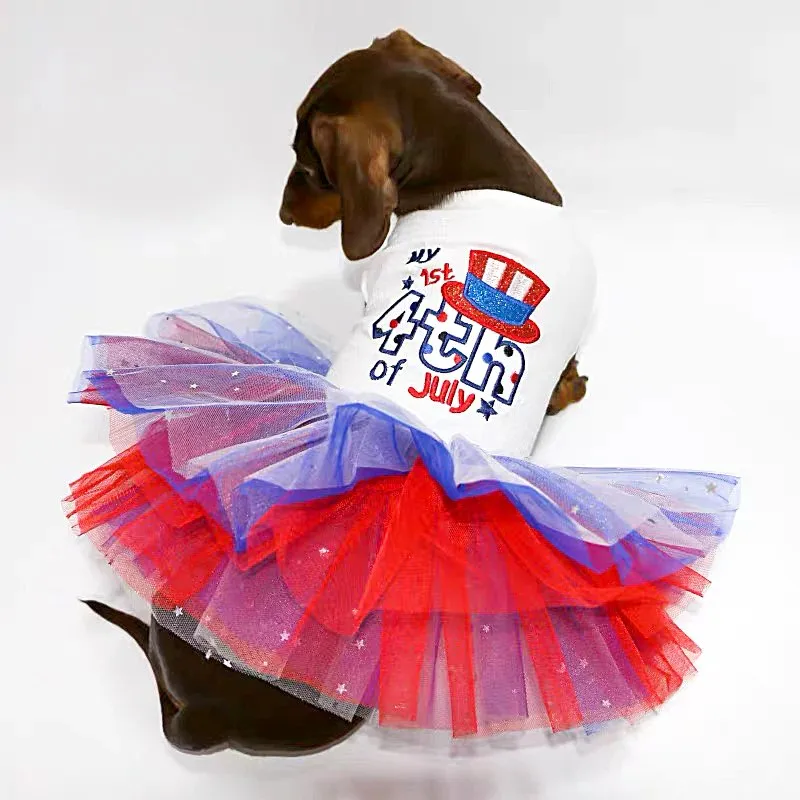 

Dog Tutu Dress – Red White Blue Pet Dress for Summer Party or Holiday Photos
