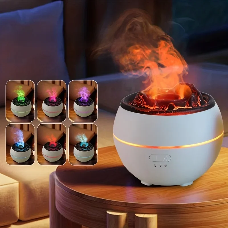 Nowy styl 360ml 7 kolorów ognia płomień nawilżacz generujący chłodną mgiełkę zapachowy olejek eteryczny h2o USB dyfuzor powietrza nawilżacz wulkanu — zdjęcie 2