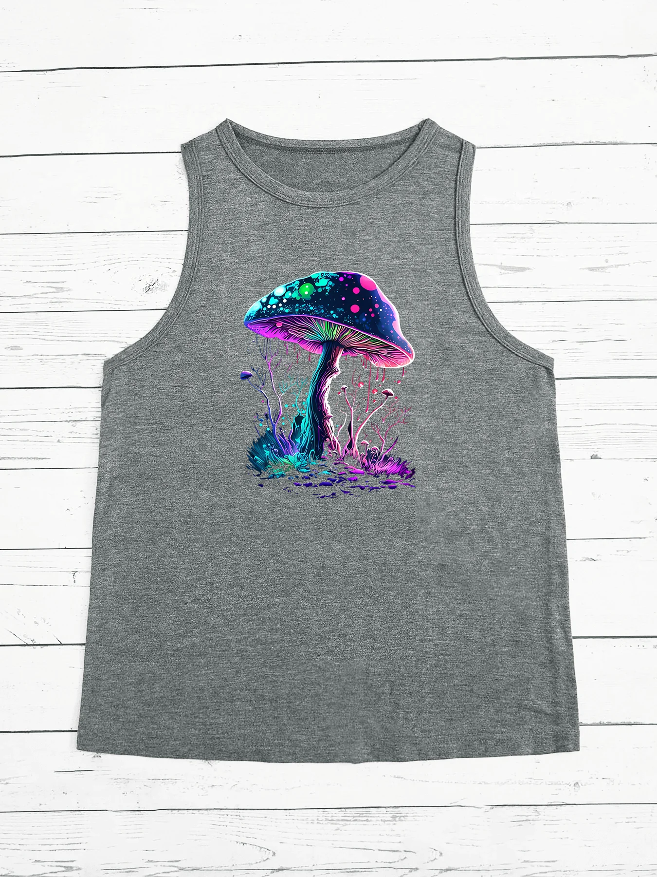 Summer Colorful Giant Mushrooms Fashion Funny Sports Women's Tank Top Loose O Neck Sleeveless Casual Tank