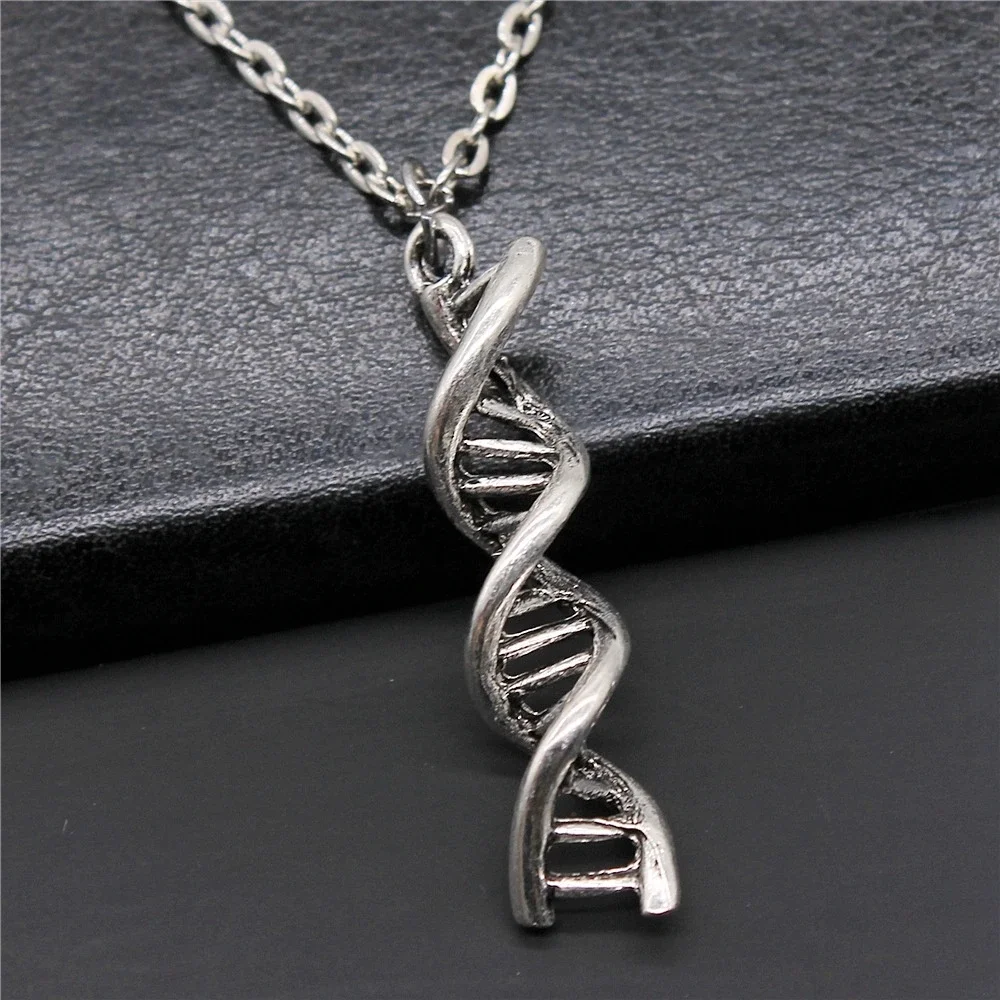 Stylowe antyczne srebro kolor 9x41mm Dna Charms naszyjnik dla kobiet Lady dziewczyna biżuteria prezent — zdjęcie 2