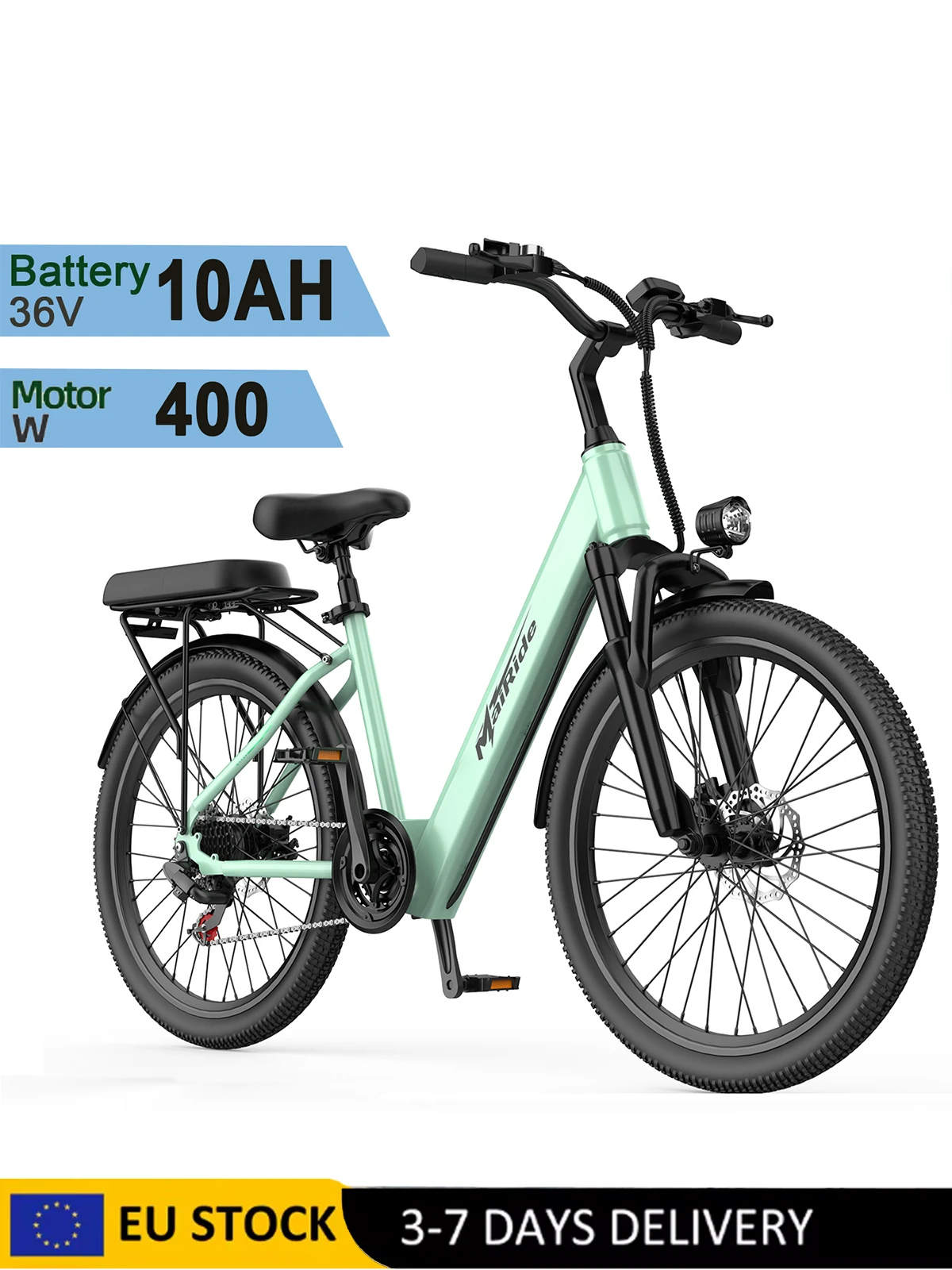Aairsk SU7 E-Citybike für Erwachsene, 36V 13AH Akku, 60 km Reichweite, 7-Gang, mit NFC-Smart-Lock, 24" Reifen, Scheibenbremsen, Urban-Commuter-Bike 25 km/h.