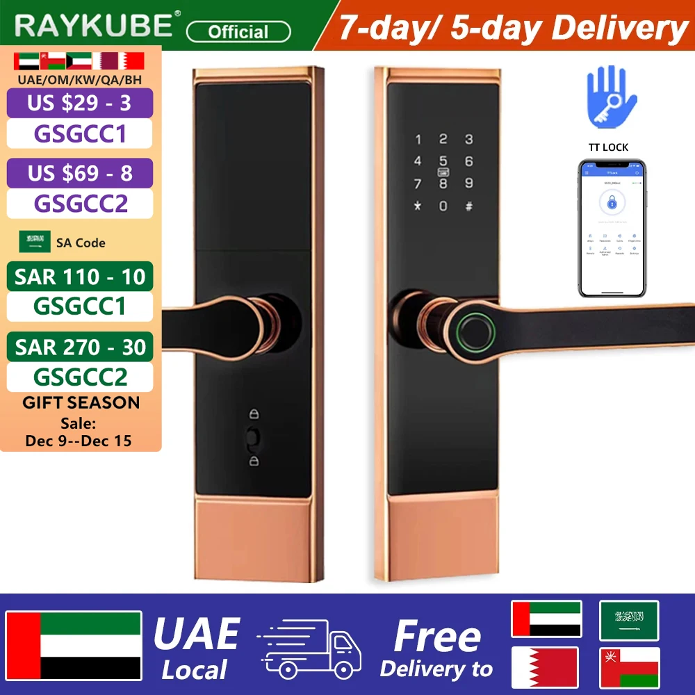 RAYKUBE P10 TT Lock Digital Fingerprint Door Lock Electronic Lock With Password/APP Unlok Duty-free From UAE to SA/UAE/BH/OM