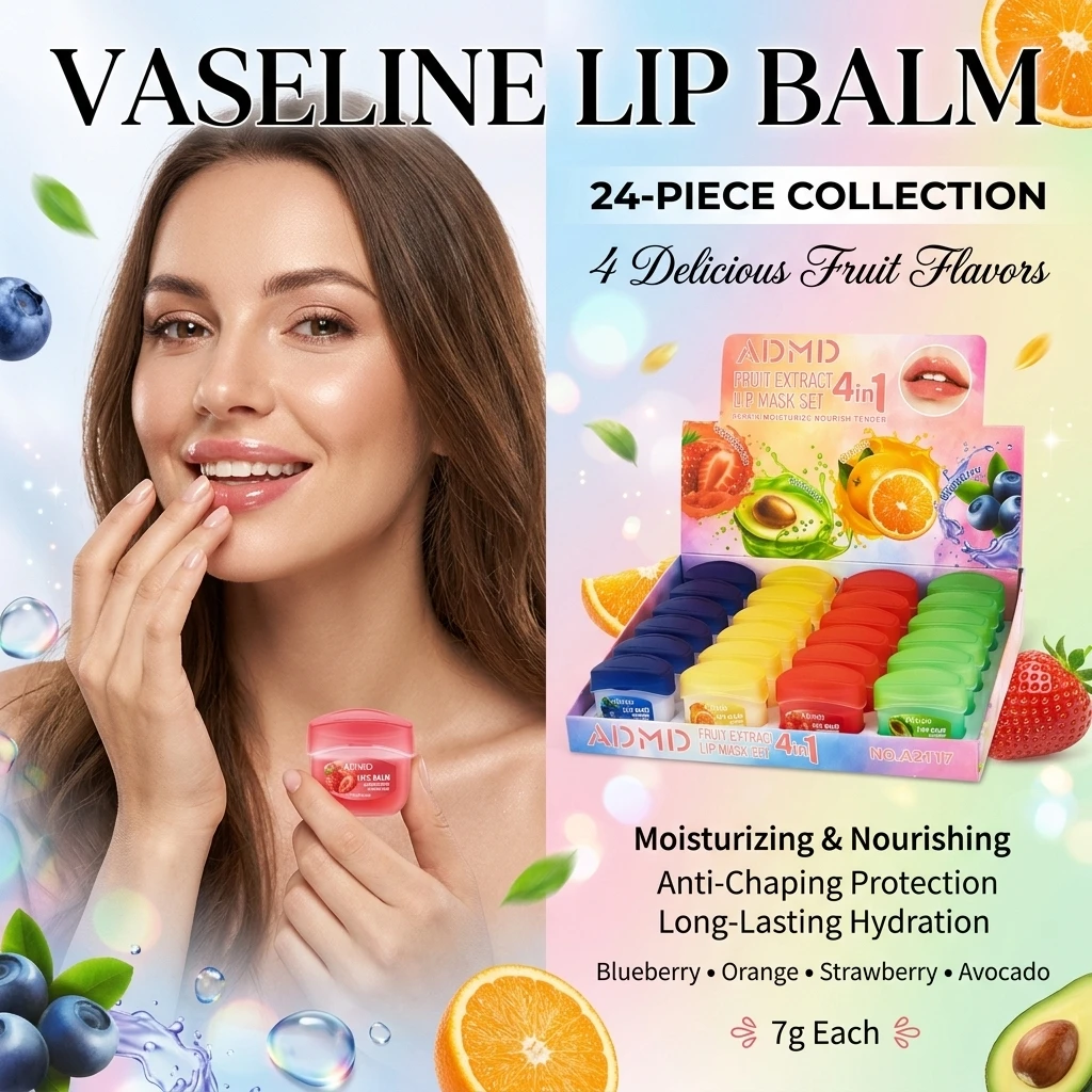 Set de 24 Bálsamos Labiales de Vaselina, Mascarilla Labial Especial para Labios Agrietados, Hidratante, Reparador, Suavizante y Anti-Grietas