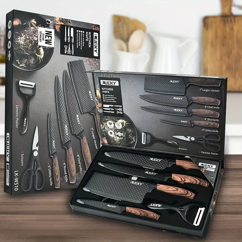 6-piece kitchen knife set, stainless steel forged cook, fruit knife, meat cutter, multi-purpose knife, skin scraper, scissors