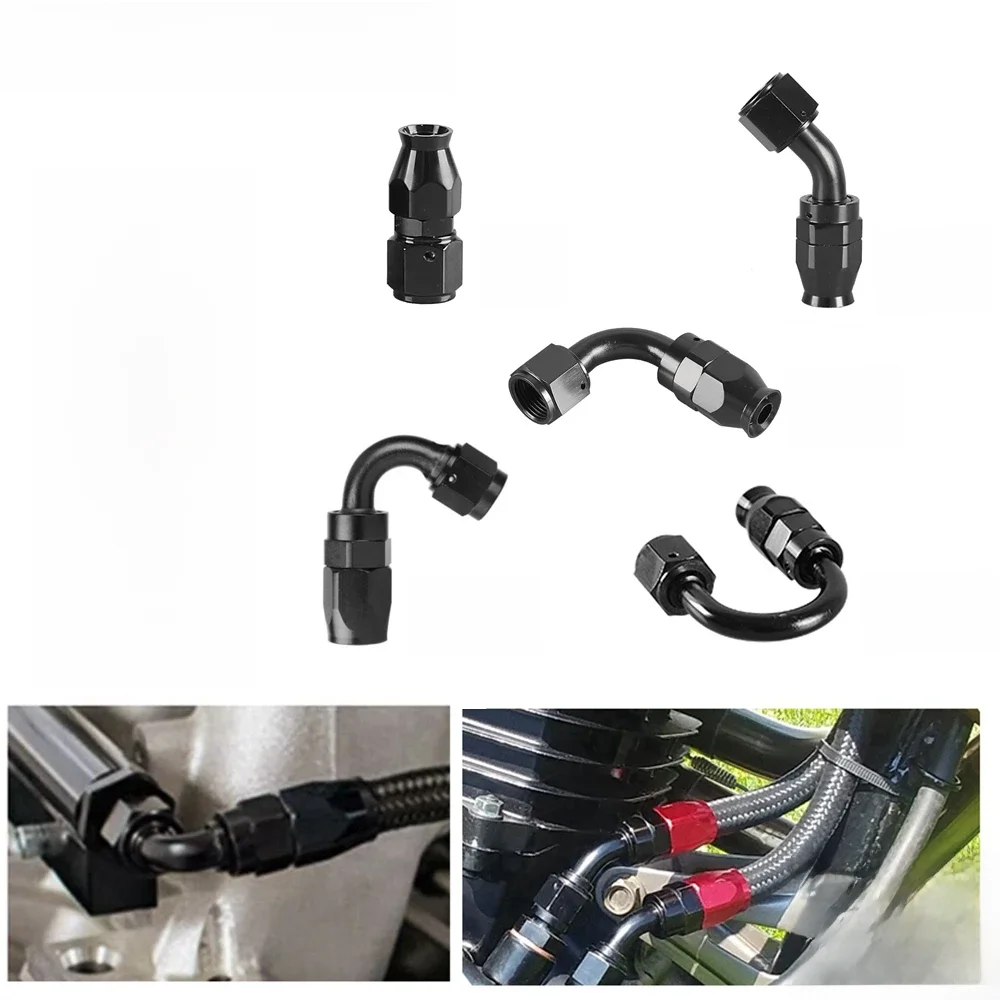 Adaptateur de raccord d'extrémité de tuyau pivotant de carburant d'huile AN4/6/8/10/12 droit 0 ° /45 ° /90 ° /120 ° /180 ° Raccord d'extrémité de tuyau à degrés, raccord pivotant en PTFE