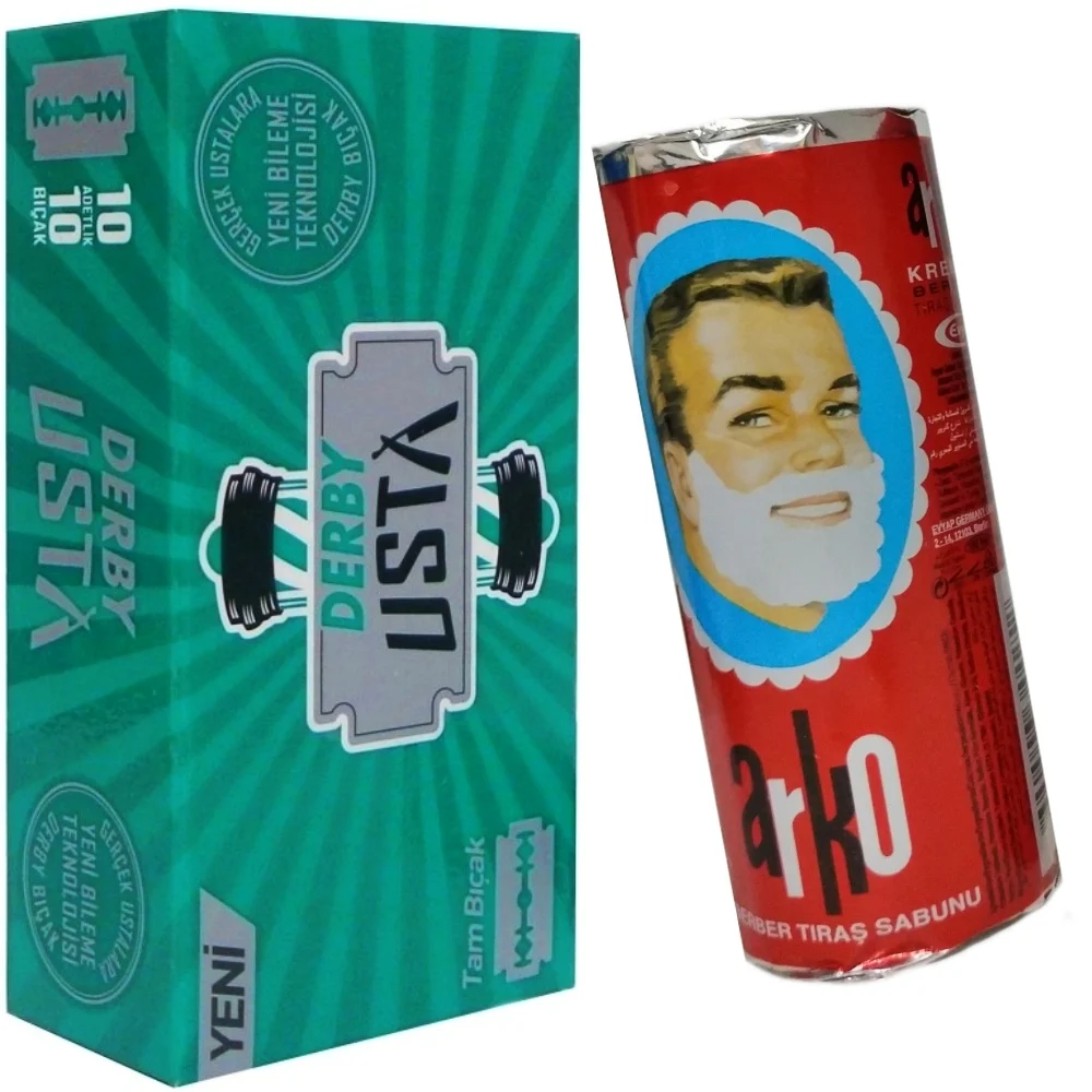 

Derby Usta Double Edge Razor Blades 100 Pcs - Arko Stick Shaving Soap 75g