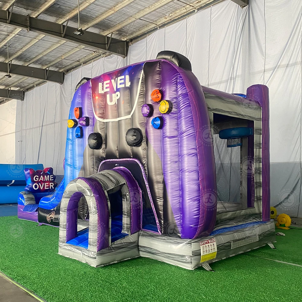 Casa de rebote inflable con temática de juegos de aventura de nivel grande de 26 pies/8M tobogán de agua Castillo de rebote de salto portátil para chico Pary