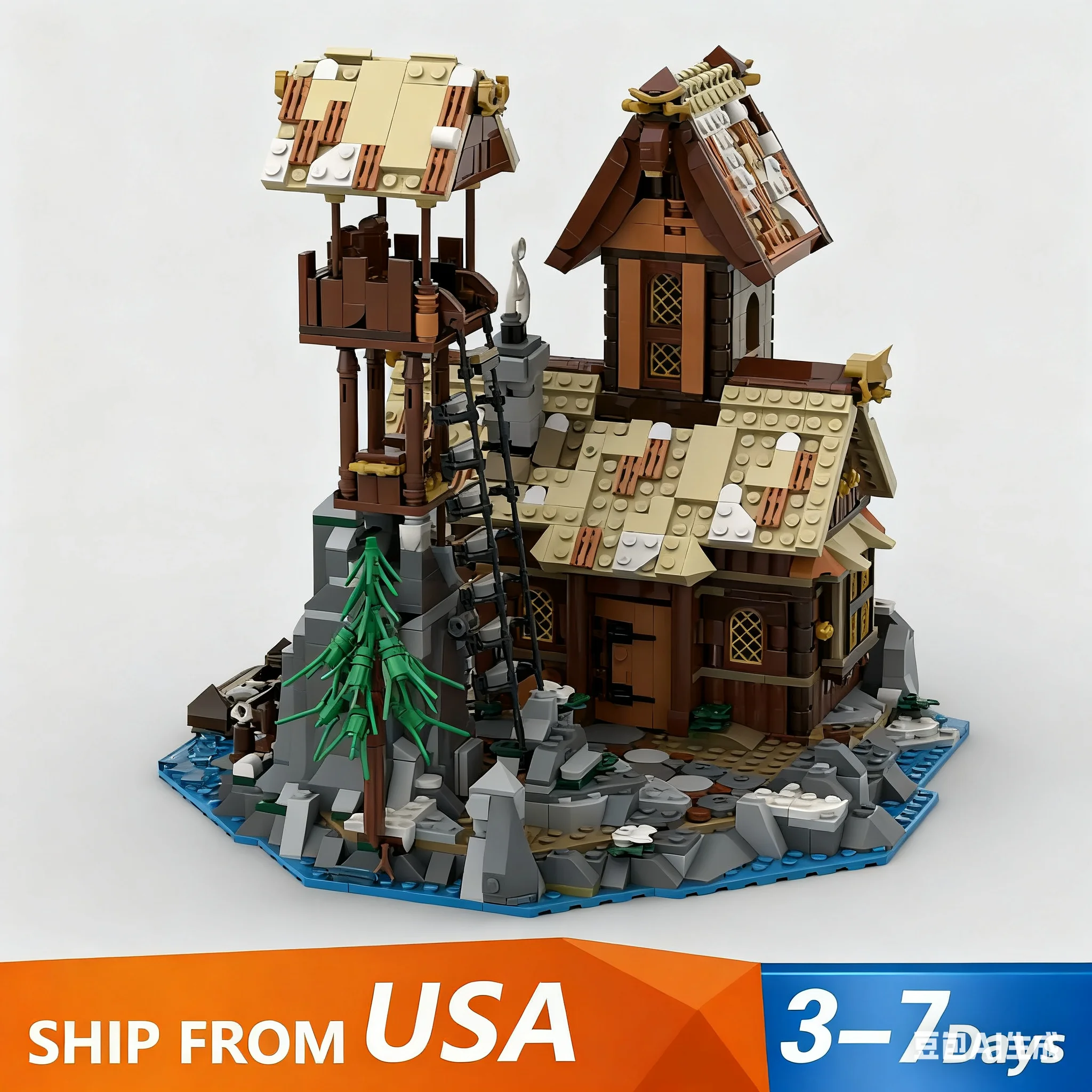 

1837PCS Movie Viking Port Medieval House Buildings Sets City Architecture Modular Building Block Assembly Model Kit,Adults Gift