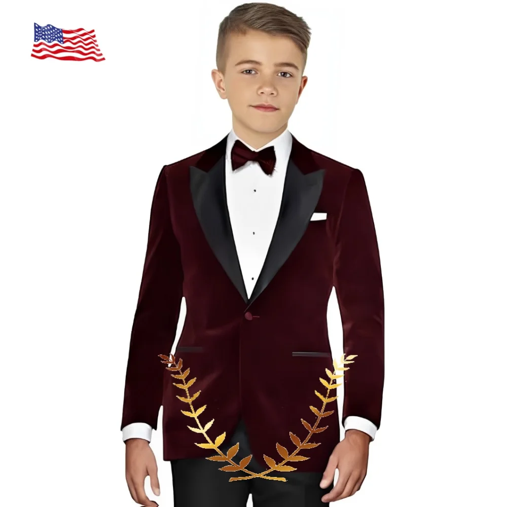 Boys Suit 2 Piece Set Velvet Jacket Formal Tuxedo Party Dress Kids Fashion Outfit Wedding Customized Blazer