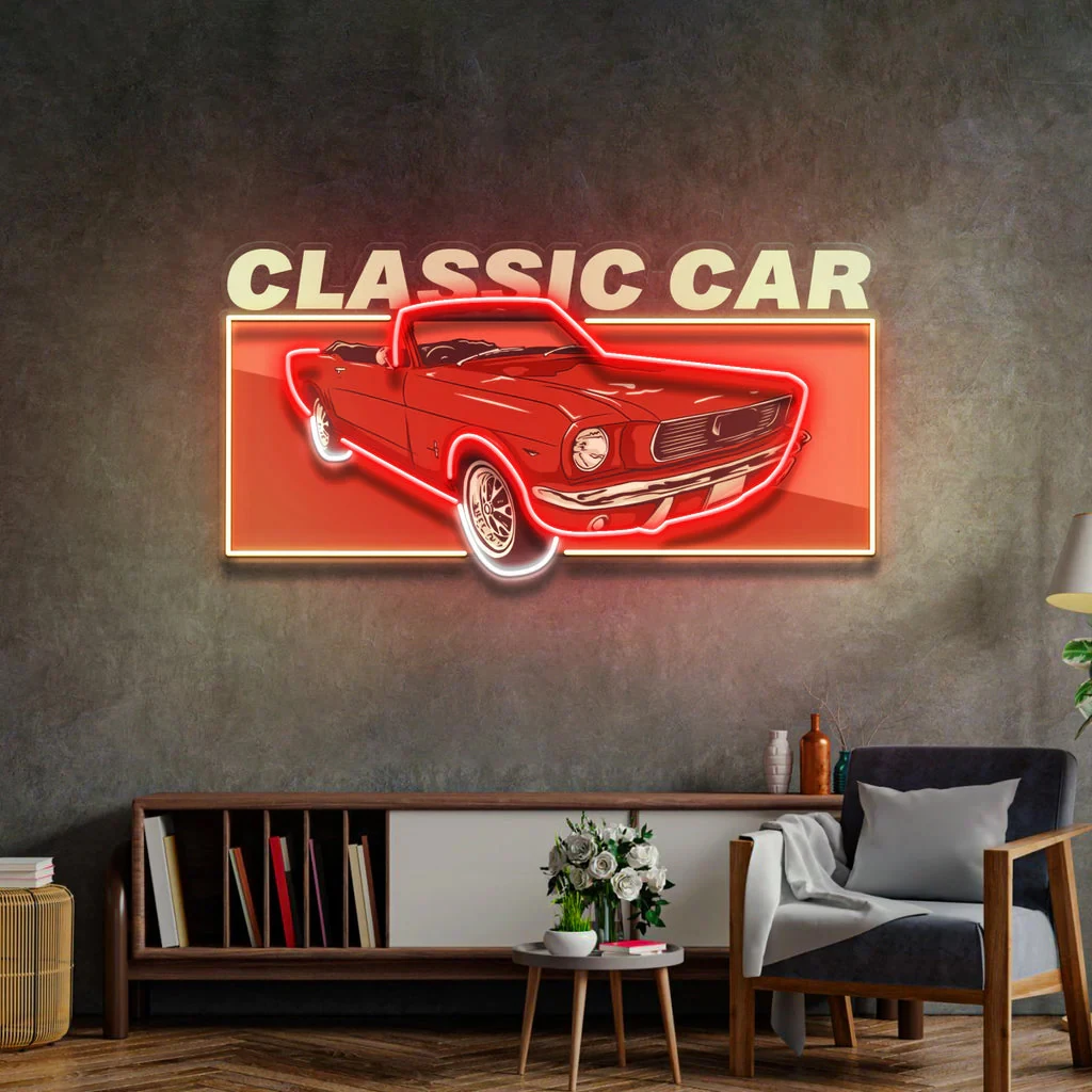 

Retro Car Neon Sign UV Print Red Sport Car Neon Game Room/Boy Room Decor Racing Car Bar Club Wall Decor Gift for Him