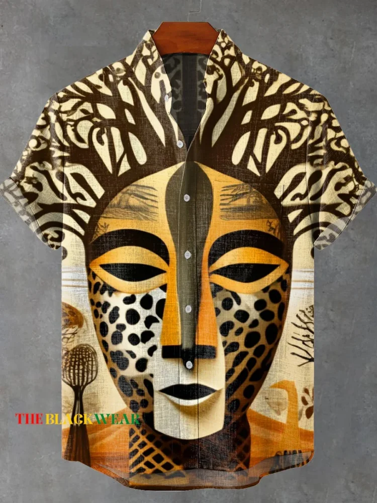 新しいレトロ部族トーテムパターンプリントメンズ新しいリネンコンフォート生地半袖シャツ XS-5XL 高速配送