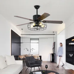 Nordic large country industrial wind ceiling fan LED light DC American retro remote restaurant living room ceiling fans