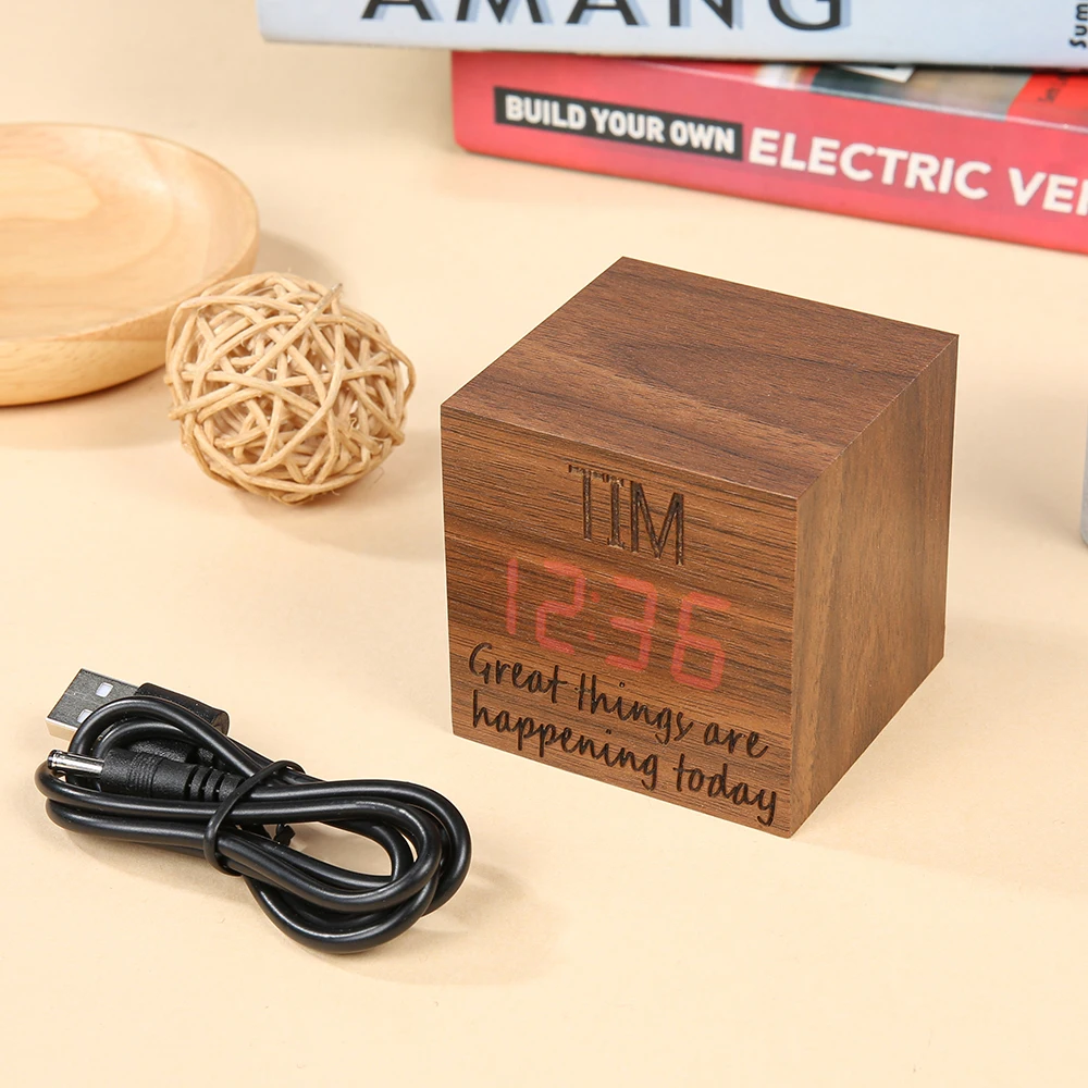 

Personalized USB Clocks LED Wooden Alarm Clock Table Voice Control Digital Despertador Electronic Desktop Table Decor 2022