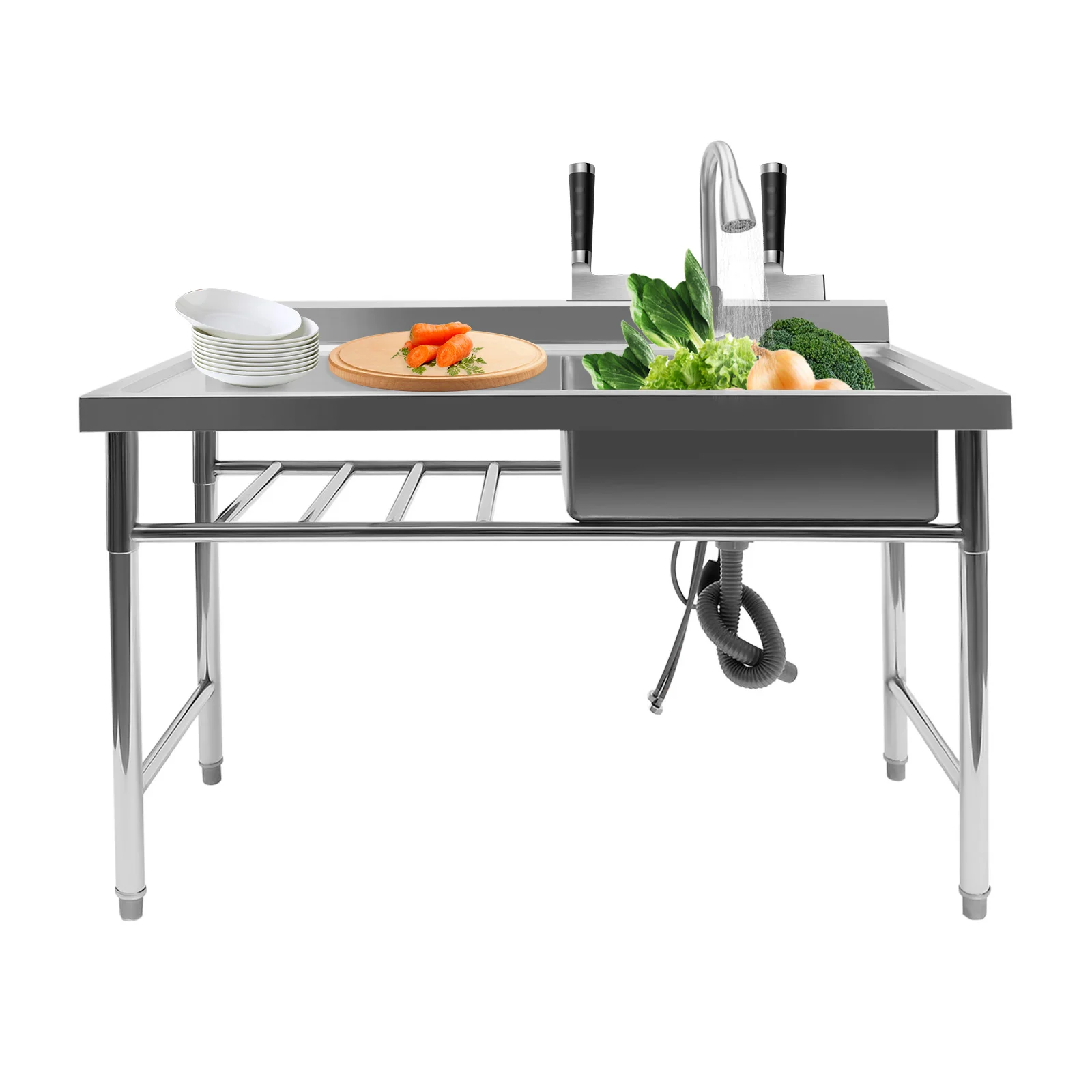 

201 Stainless Steel Kitchen Sink 1 commercial kitchen sink 120*60*80cm extra thick (left platform and right sink)-single sink