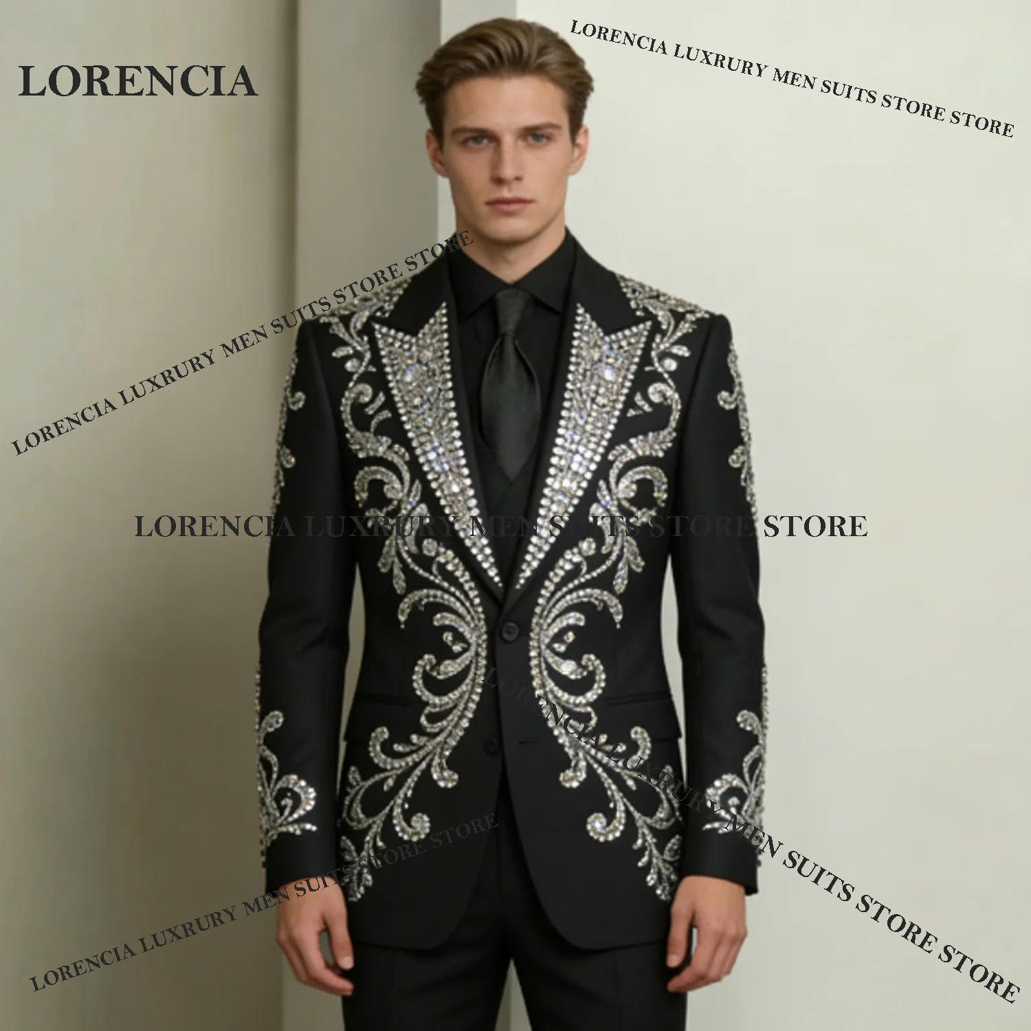 Customized High End Sequin Men suits For Evening Groom Crystal Diamond Male Prom Party Elegant Blazer 3 Pieces Sets Tuxedos Slim