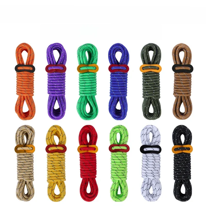 Corde de tente robuste de 4M, corde de tente coupe-vent lumineuse hautement réfléchissante avec boucle pour tente de plage/Camping en plein air/sec/Bundle/Tente de fixation