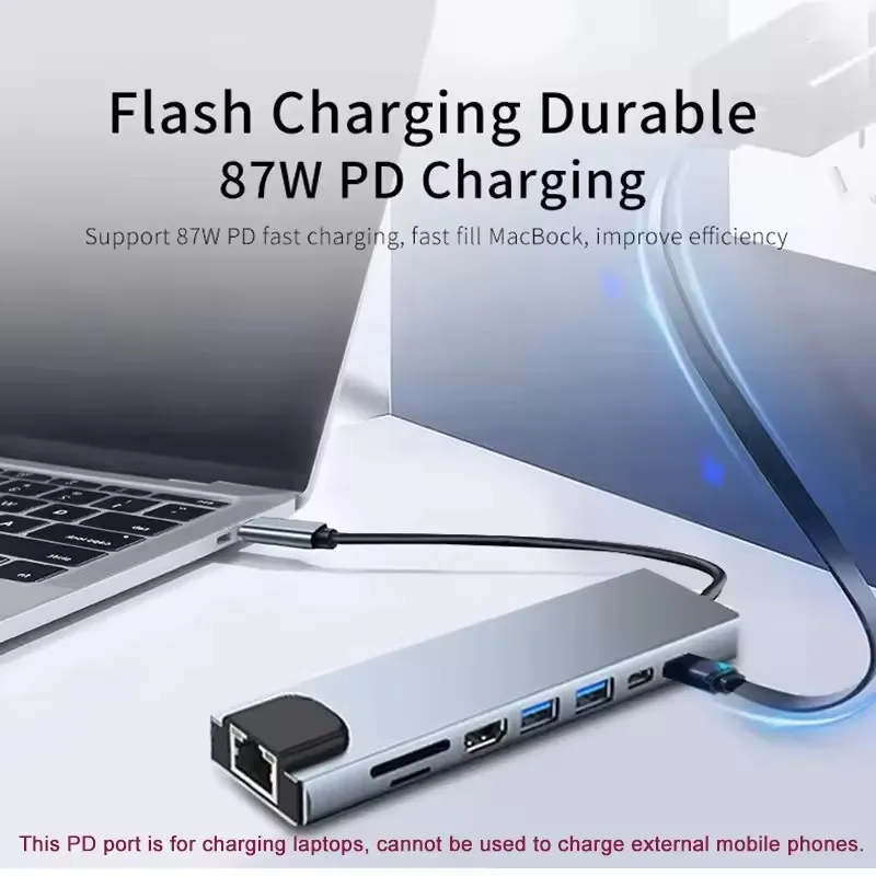 8in1 USB C HUB Type C Splitter 4K Thunderbolt 3 Docking Station Laptop Adapter For Macbook Air M1 iPad Pro RJ45 HDMI Computer