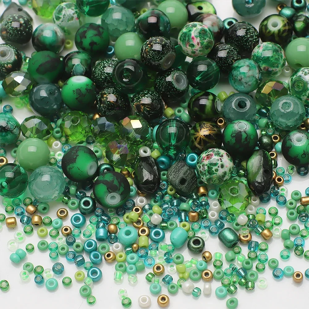 Perles rondes en verre de cristal vert, perles de rocaille, bricolage, bracelets exécutifs, collier, boucles d'oreilles, bague, artisanat d'art, téléphone fait à la main, 45g