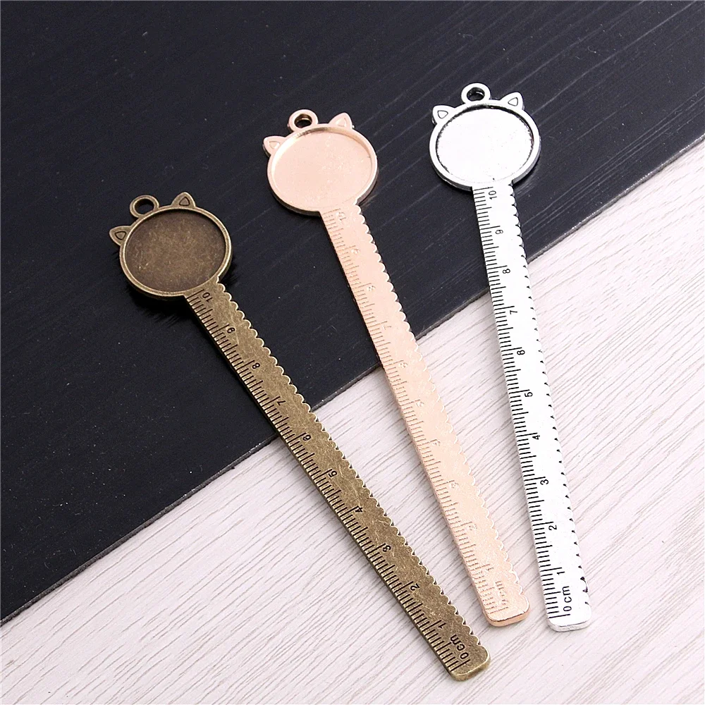 SWEET BELL 5Pcs Vintage Metal Zinc Alloy Cameo Ruler cat Bookmarks 20mm Round Cabochon Settings Bookmarks xCharms 13B1606 — zdjęcie 2