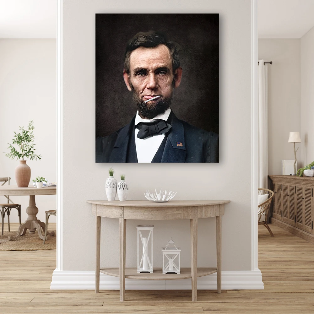 Famous and Interesting Lincoln's Humorous Poster Eating Lollipop Gallery Wall Canva Painting Living Room And Office's Decoration