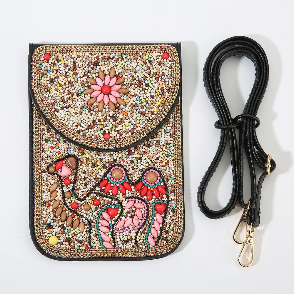 

Верблюжья сумка через плечо, винтажный богемный кошелек с регулируемым ремешком, праздничный уникальный подарок для женщин, вязаный крючком через плечо в стиле бохо