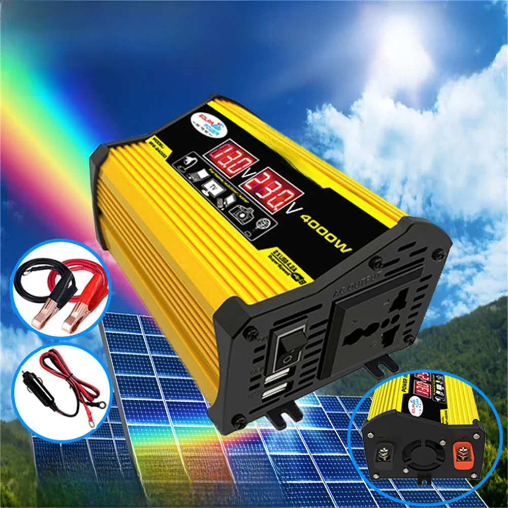 Przenośny falownik samochodowy DC12Volt do AC110/220Volt Transformator 4000W Zmodyfikowany falownik sinusoidalny USB Auto Inverters — zdjęcie 2
