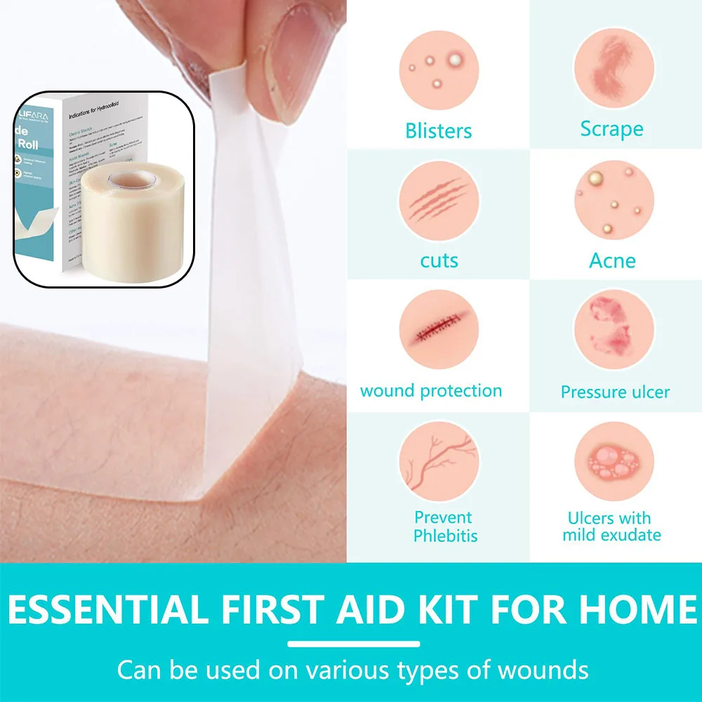 

Hydrocolloid Roll-Ultra-Thin Hydrocolloid Bandages Tape for Blisters, Acne, with Easy Peel Backing-Cut-to-Size Wound Dressing
