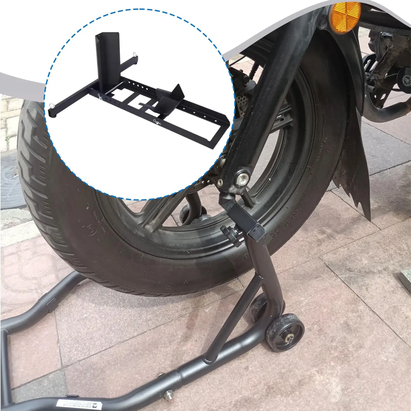 1 Pc Motorbike Parking Holder Wheel Chock Garage Repair Black Stand up to 1800lbs Adjustable Height for Garage Heavy Duty Motor