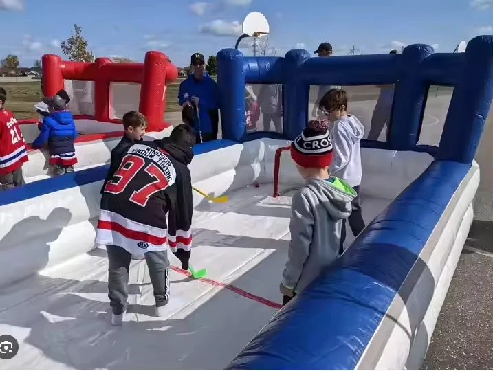 Cuerda de Hockey inflable comercial, juego deportivo interactivo portátil, Mini pista de Hockey con soplador para fiesta interior y exterior de niños