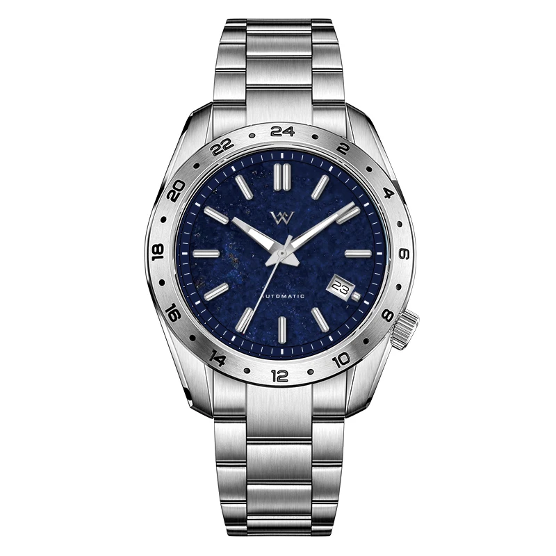 

Часы WM Watch Automatic Mechanical 2565 с циферблатом из лазурита/синего песчаника, водонепроницаемые, с AR-покрытием, 100 м, Welly Merck Watch 223M